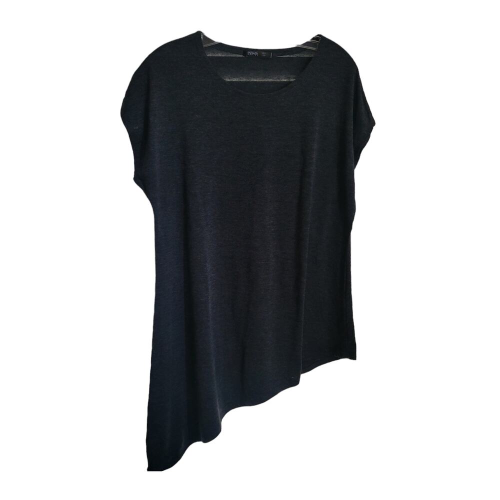 Thanth Women Top Size L Black Semi Sheer Asymmetrical Hem Whimsygoth Tunic‎